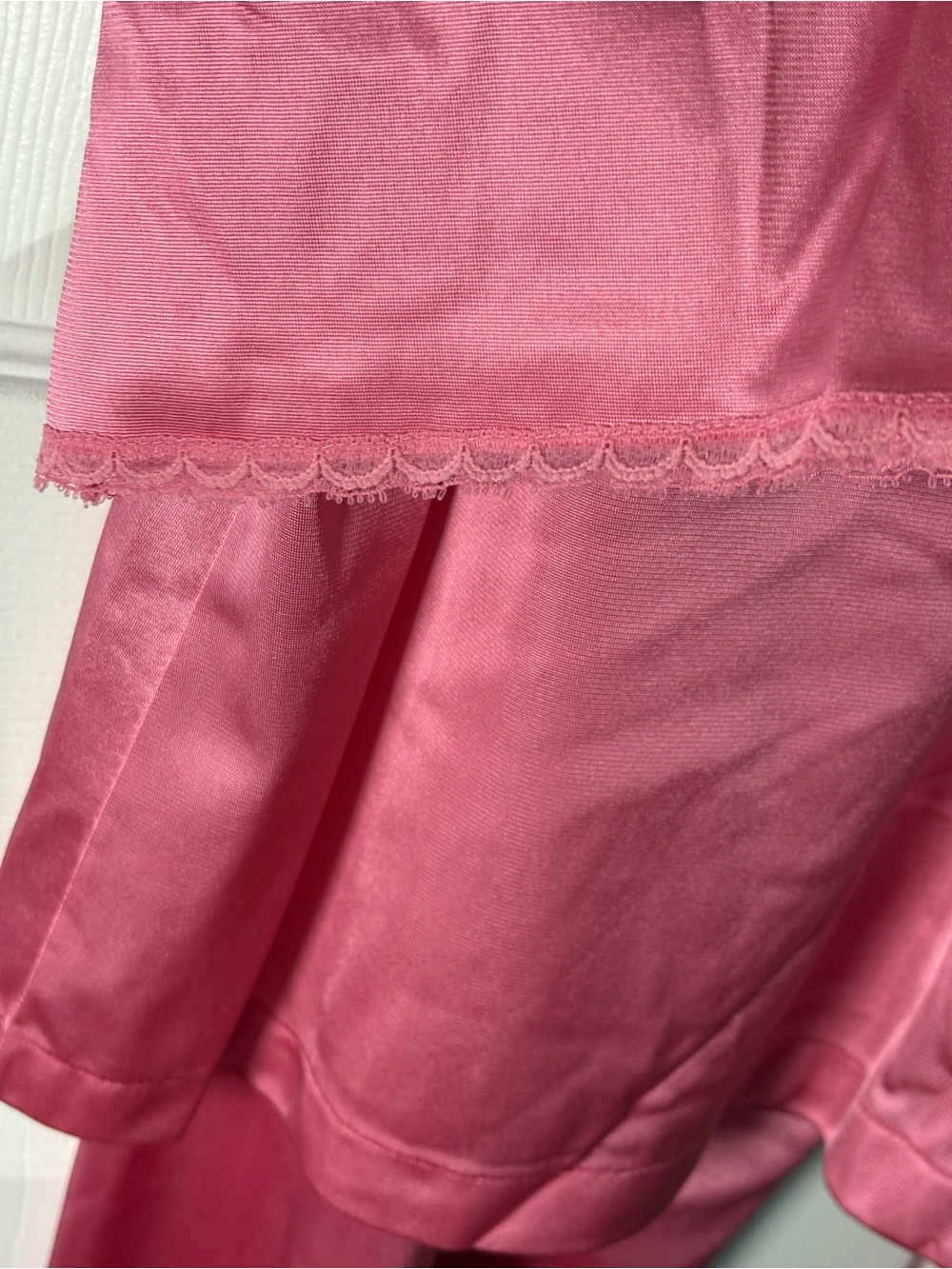 Vanity Fair Pink Satin Pajama Set with Lace Trim - Picture 4 of 7